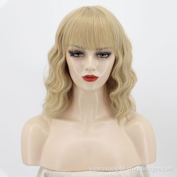 Wholesale Good Quality High Temperature Fiber Supplies Blonde Bob Cut Short Synthetic Afro Kinky Wig